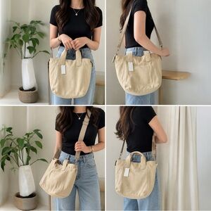 Gap Genuine Leather Tote Crossbody Bag Beige Slouchy Minimalist NWT